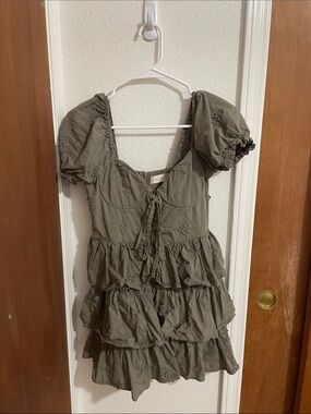Altar'd State Olive Green Tiered Mini Dress